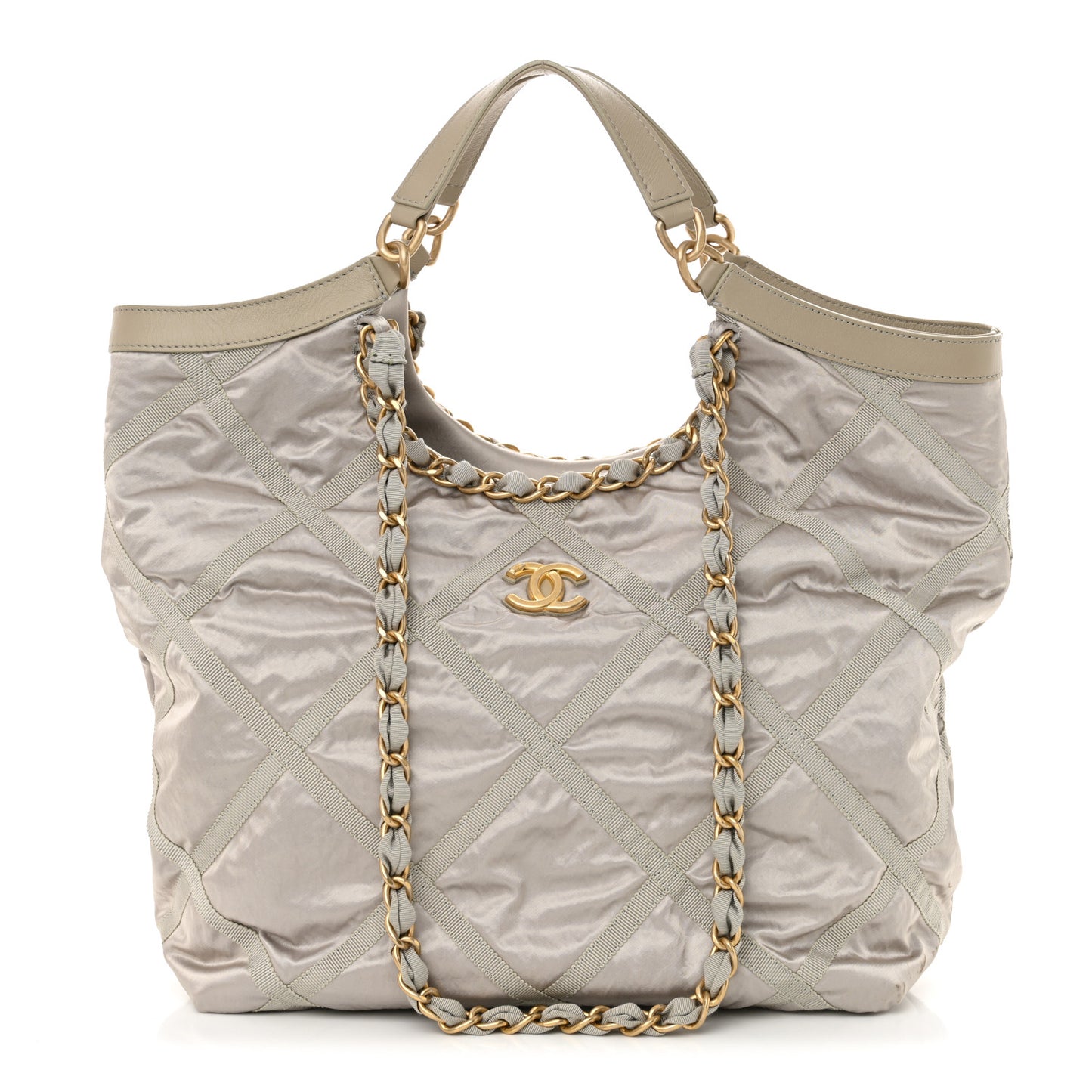 Nylon Grosgrain Quilted Lifestyle Shopping Bag Grey