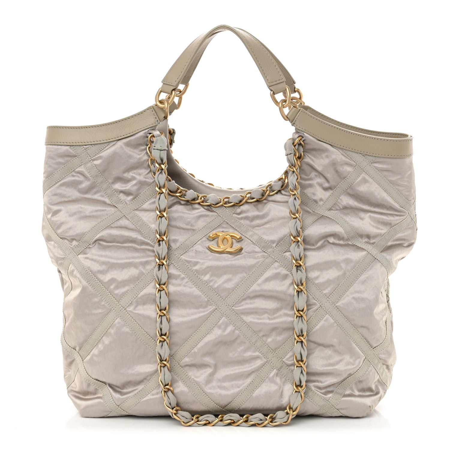 Chanel Nylon Grosgrain Quilted Lifestyle Shopping Bag Grey 1 of 14