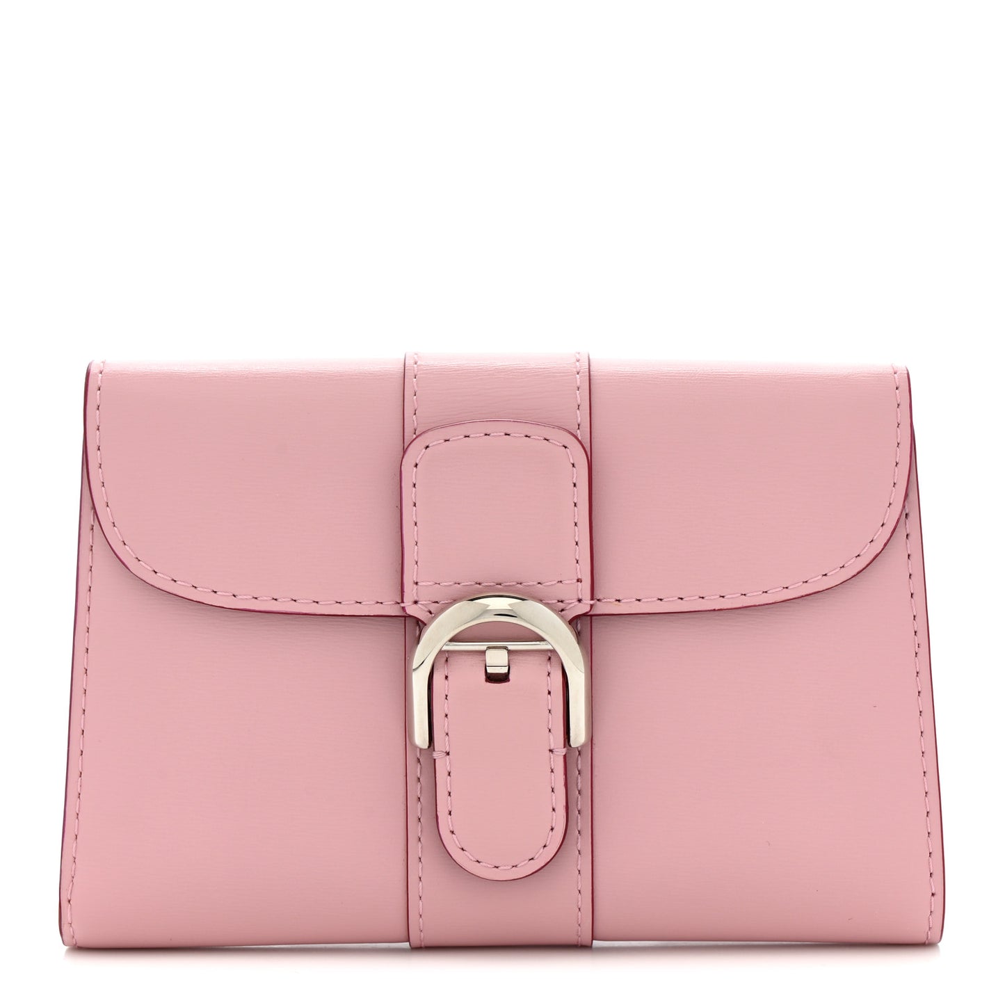 Box Calfskin Bi-Color Brillant Compact Wallet Light Pink Red