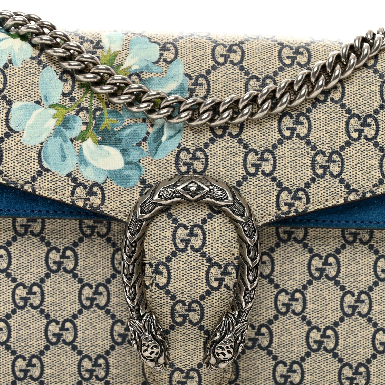 Gucci GG Supreme Monogram Blooms Small Dionysus Shoulder Bag Beige Navy Vintage Blue 5 of 11