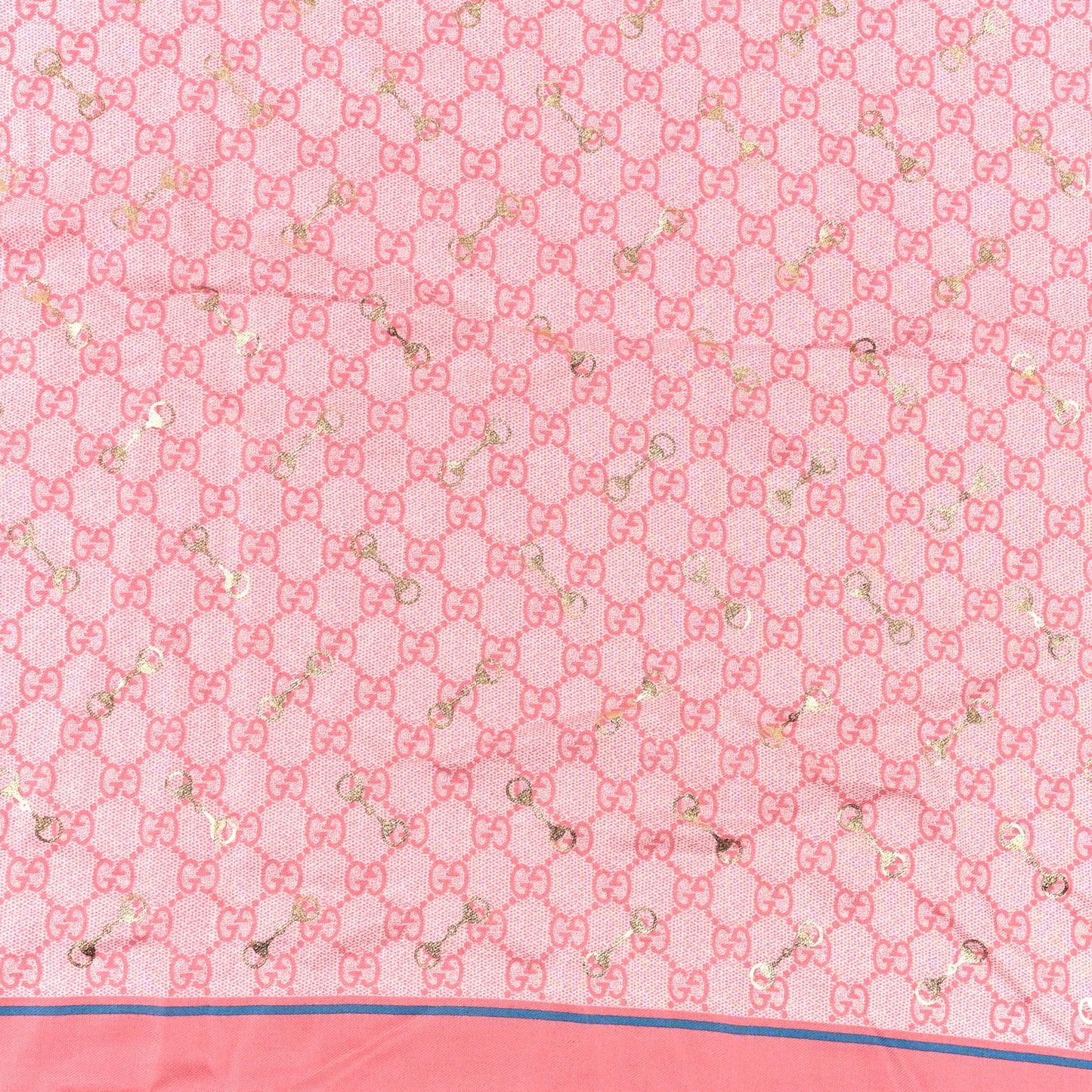 Modal Silk GG Monogram Big Gold Horsebit Fringe Shawl Pink Sky Blue