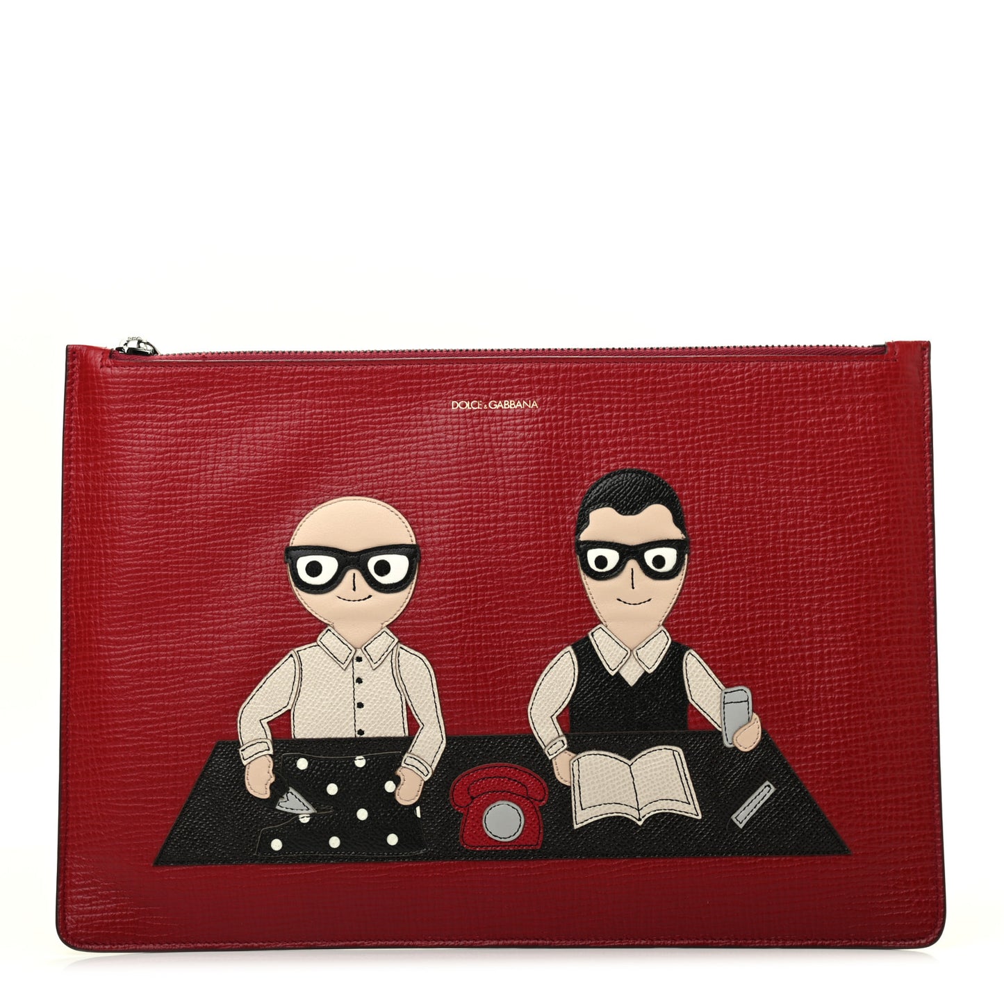 Dauphine Family Patch Zip Clutch Bag Red