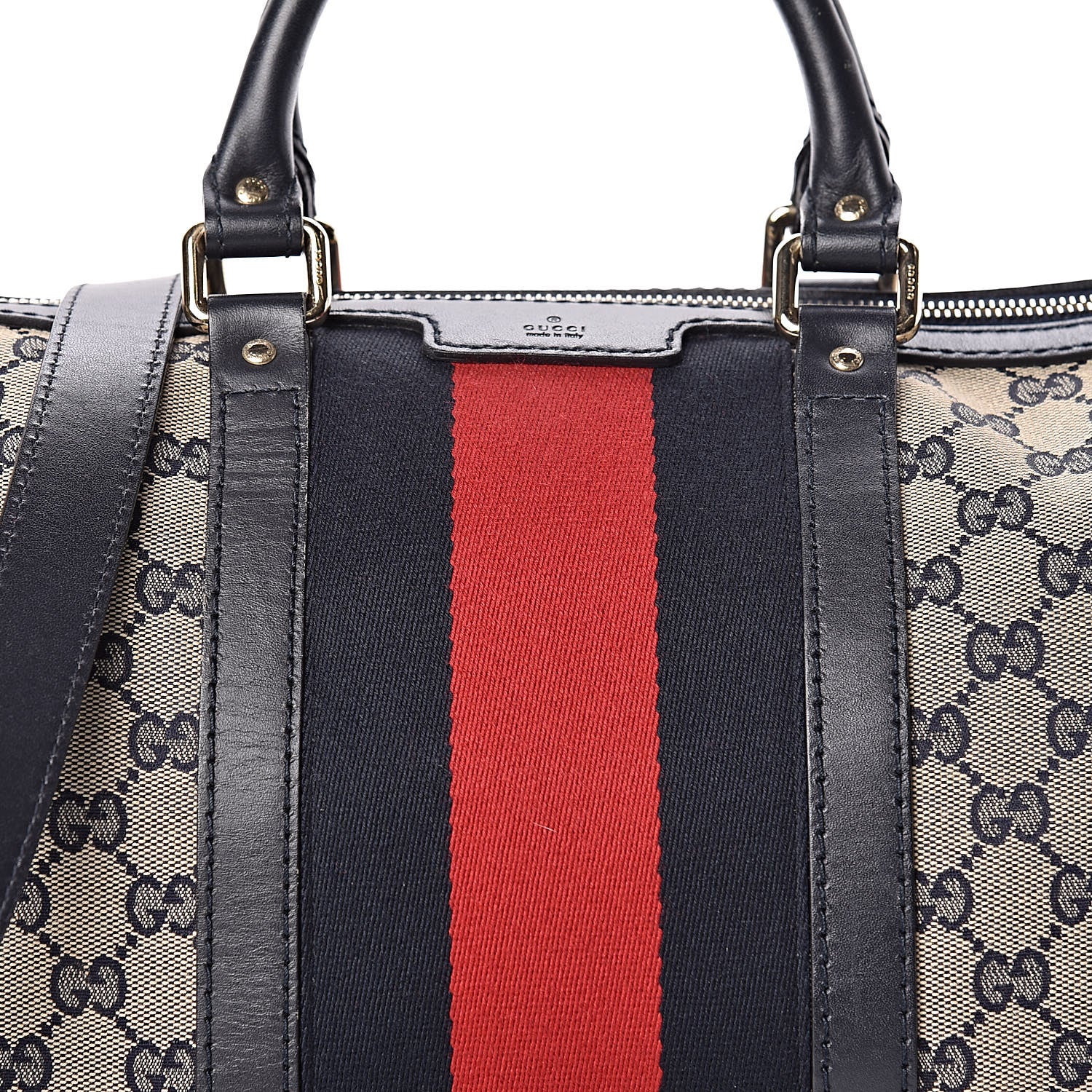 Gucci Monogram Selleria Calfskin Vintage Web Medium Boston Beige Blue 9 of 14