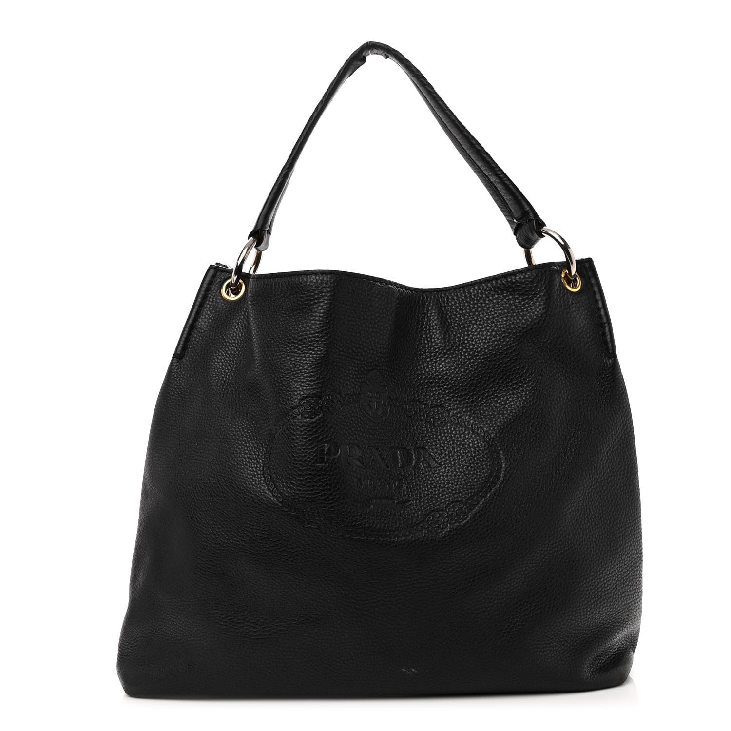 Prada Vitello Daino Embossed Logo Hobo Black 1 of 13