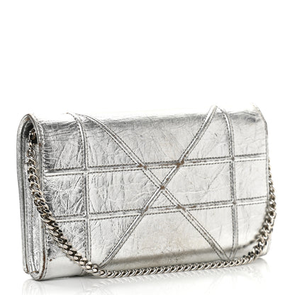 Christian Dior Metallic Crinkled Lambskin Diorama Croisiere Chain Wallet Silver 3 of 13