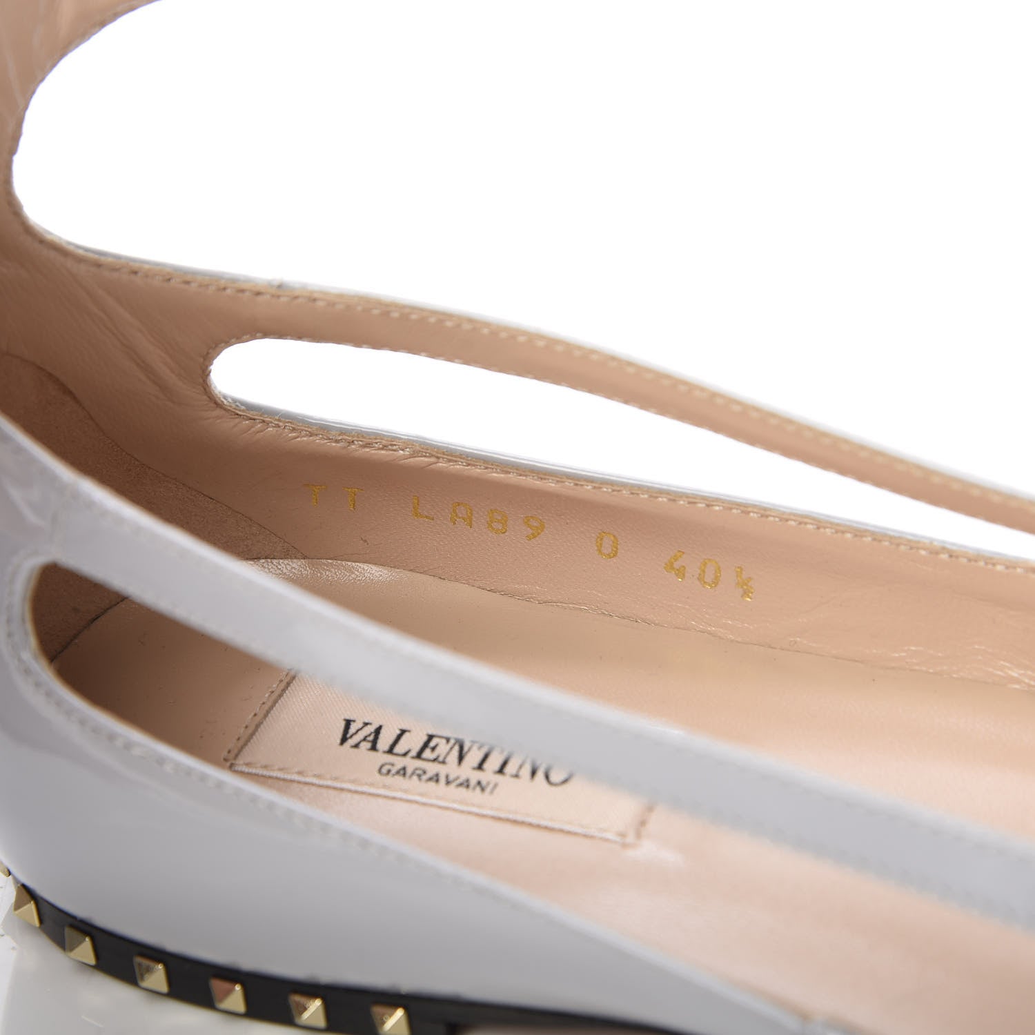 Valentino Garavani Patent Soul Rockstud Cut Out Ankle Strap Ballet Flats 40.5 Pastel Grey 8 of 9