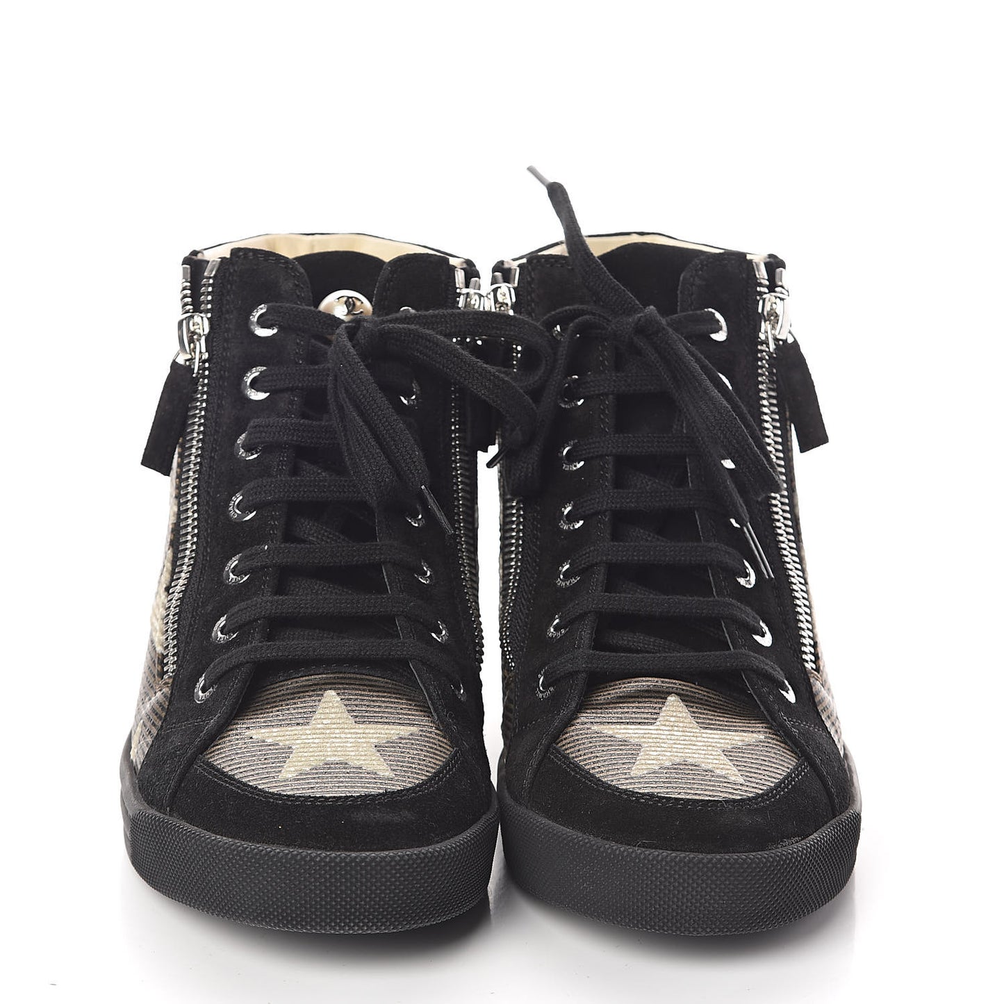 Canvas Suede CC Star Zipped High Top Sneakers 37 Black