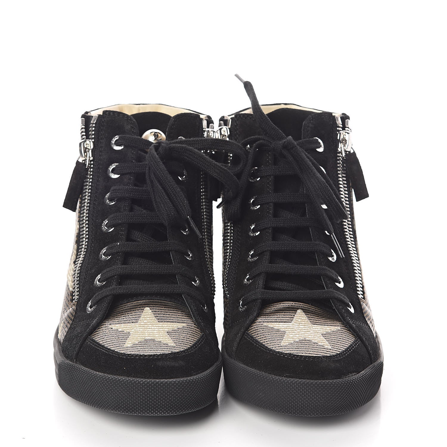 Chanel Canvas Suede CC Star Zipped High Top Sneakers 37 Black 2 of 8