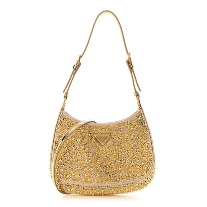 Prada Satin Crystal Cleo Adjustable Strap Shoulder Bag Platino 1 of 11