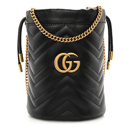 Gucci Calfskin Matelasse Mini GG Marmont 2.0 Bucket Bag Black 1 of 10