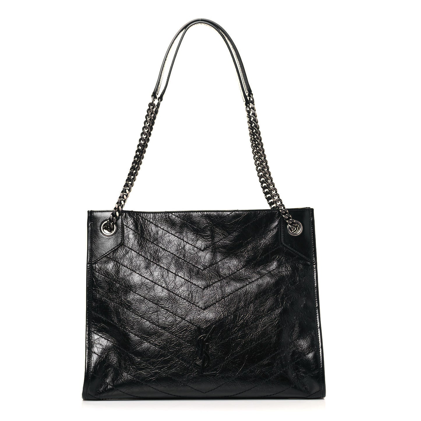 Crinkled Calfskin Matelasse Monogram Medium Niki Shopper Tote Black
