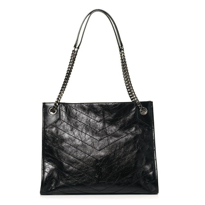 Saint Laurent Crinkled Calfskin Matelasse Monogram Medium Niki Shopper Tote Black 1 of 12