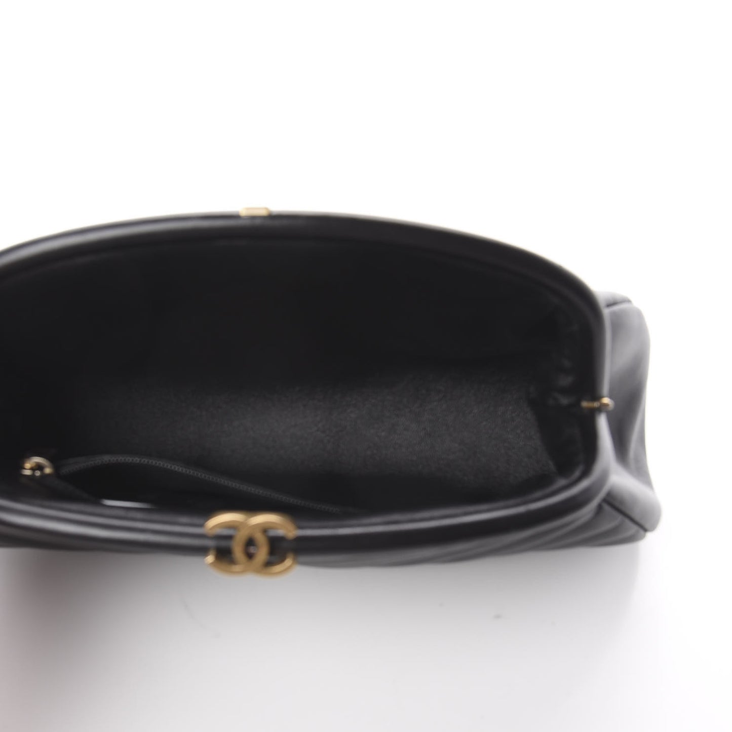 Lambskin Chevron Quilted Timeless Clutch Black