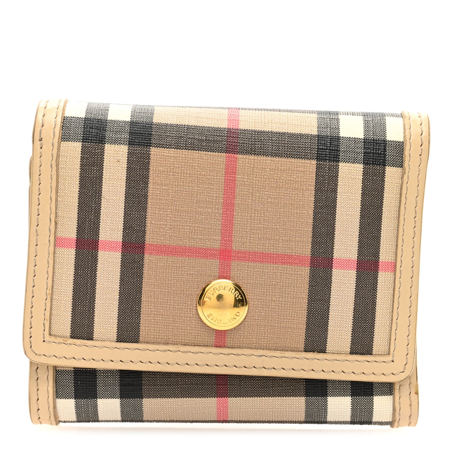 E-Canvas House Check Tri-Fold Wallet Beige