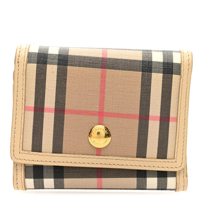 Burberry E-Canvas House Check Tri-Fold Wallet Beige 1 of 6