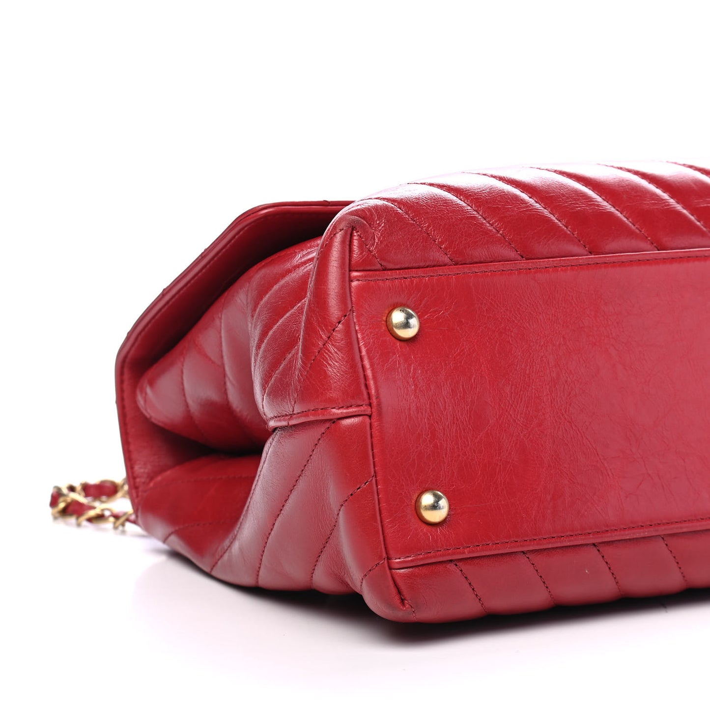 Calfskin Chevron Quilted Large Coco Handle Flap Red