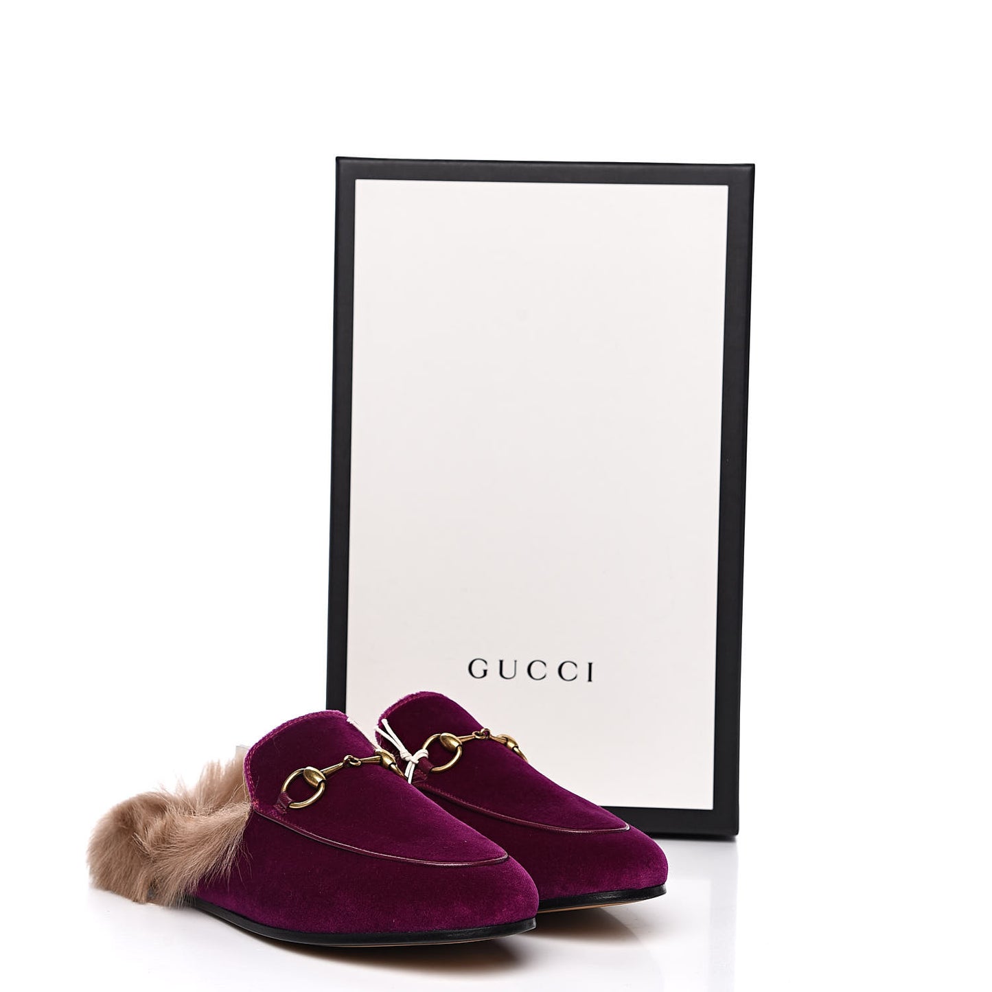 Velvet Fur Womens Princetown Slippers 35.5 Fucsia Violet Cyclamen Natural