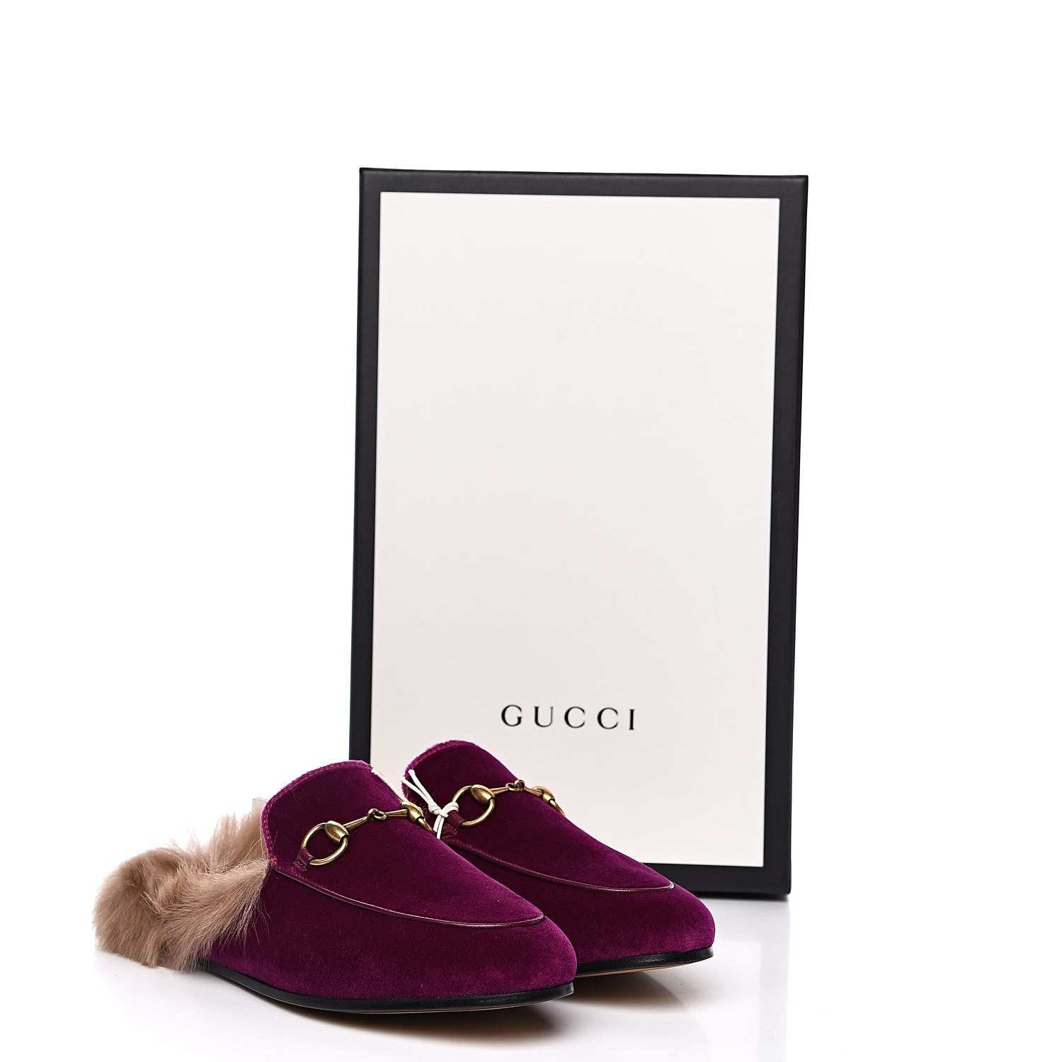 Gucci Velvet Fur Womens Princetown Slippers 35.5 Fucsia Violet Cyclamen Natural 8 of 8