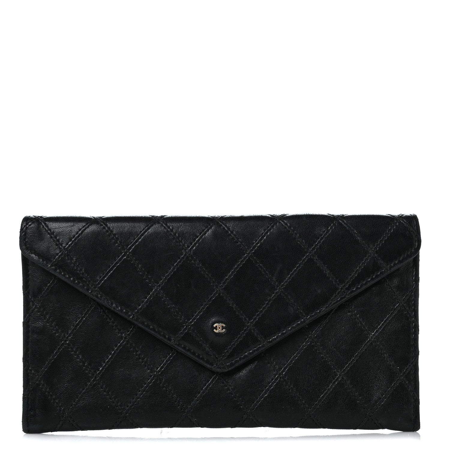 Chanel Lambskin Diamond Stitched Envelope Long Flap Wallet Black 1 of 11