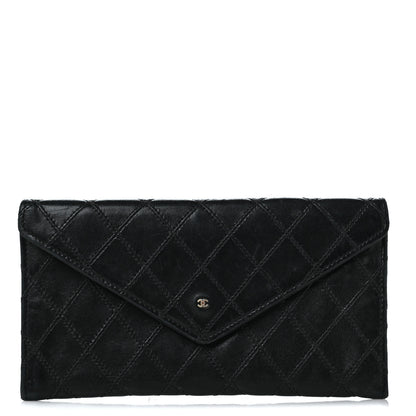 Chanel Lambskin Diamond Stitched Envelope Long Flap Wallet Black 1 of 11