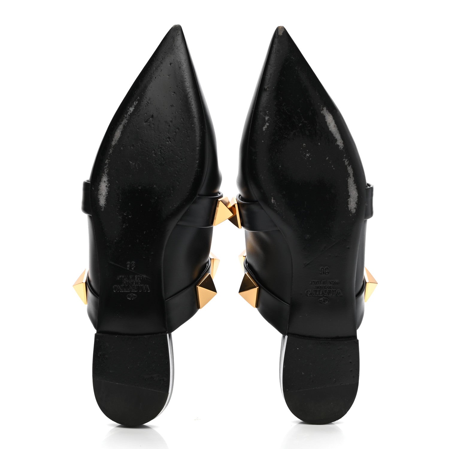 Valentino Garavani Calfskin Roman Stud Flat Mules 36 Black 5 of 10