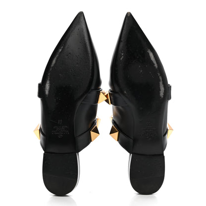 Valentino Garavani Calfskin Roman Stud Flat Mules 36 Black 5 of 10