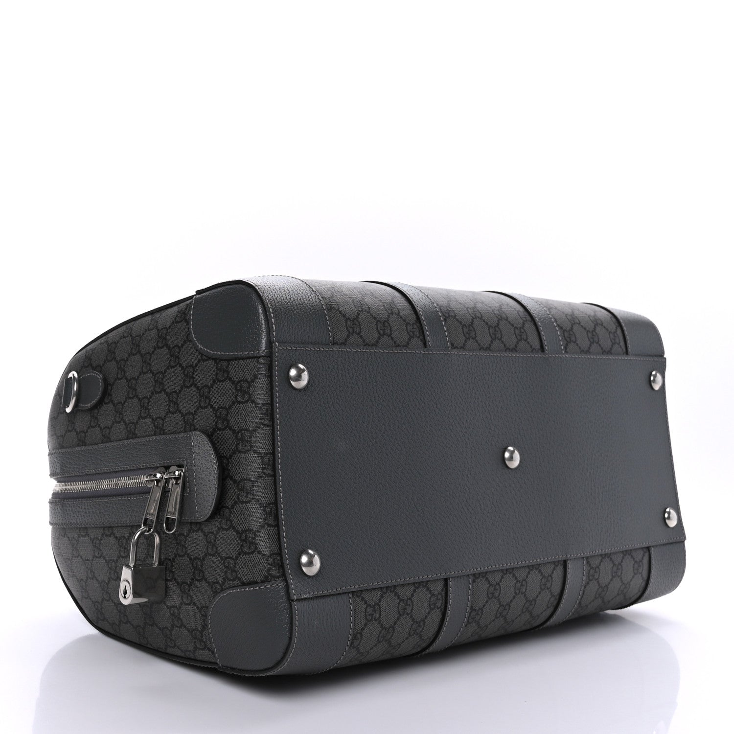Gucci GG Supreme Monogram Textured Dollar Calfskin Medium Savoy Duffle Bag Grey Black Graphite Grey 4 of 10
