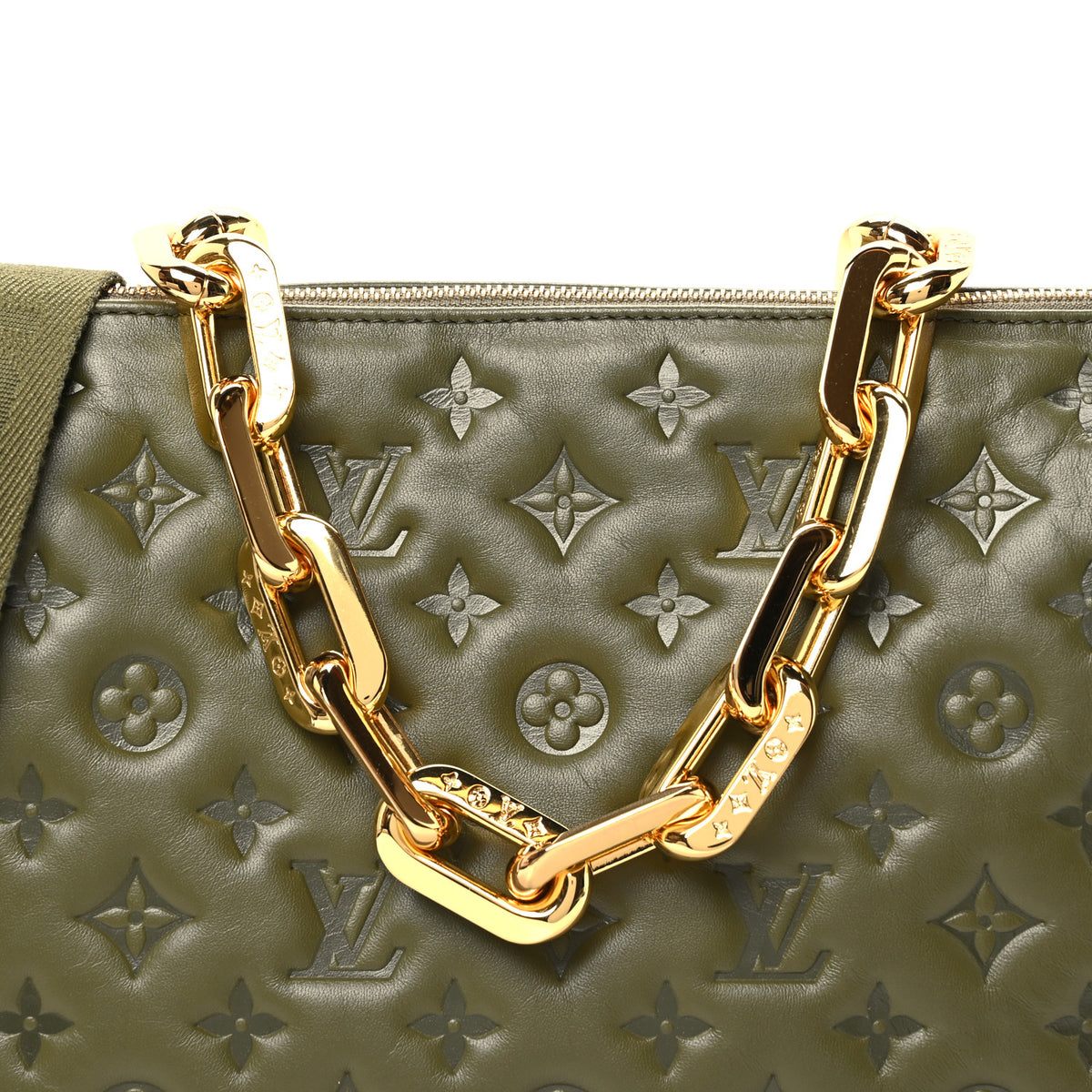 Louis Vuitton Lambskin Embossed Monogram Coussin MM Khaki 8 of 10