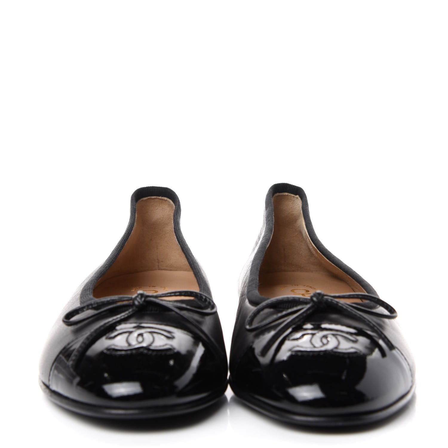 Chanel Lambskin Patent Cap Toe Ballerina Flats 37 Black 2 of 11