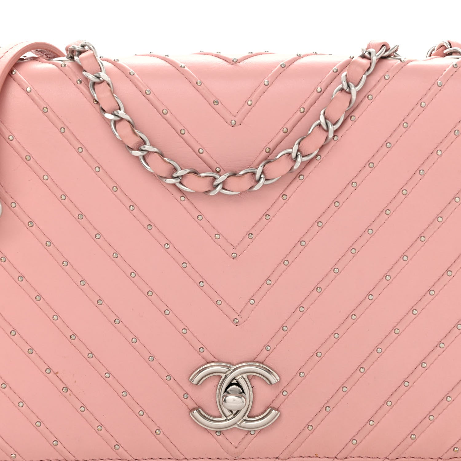 Chanel Calfskin Studded Chevron Quilted Flap Pink 7 of 10