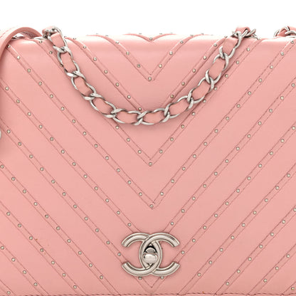 Chanel Calfskin Studded Chevron Quilted Flap Pink 7 of 10