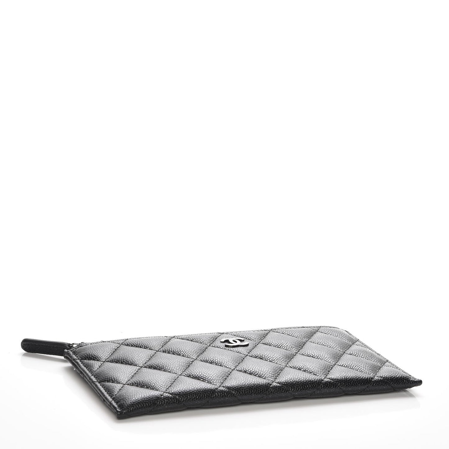 Iridescent Caviar Quilted Classic Zip Pouch Black