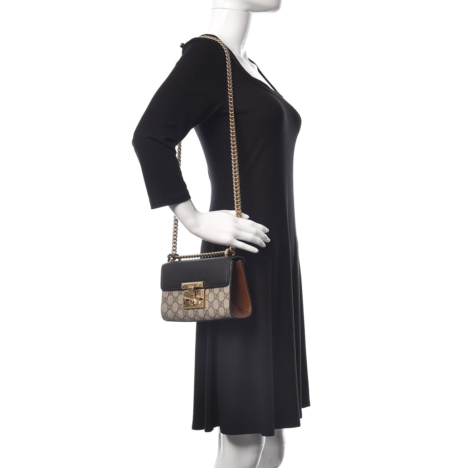 Gucci GG Supreme Monogram Calfskin Small Padlock Shoulder Bag Beige Black Cuir 1 of 9