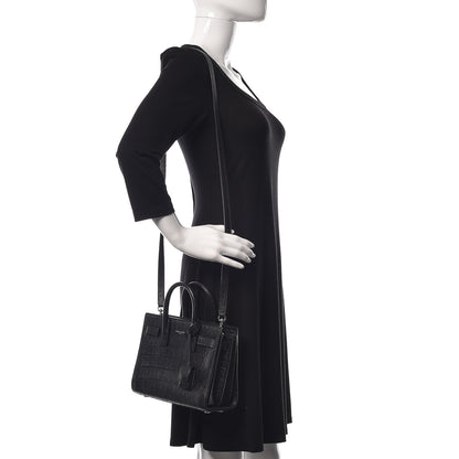 Saint Laurent Calfskin Crocodile Embossed Nano Sac De Jour Black 3 of 9