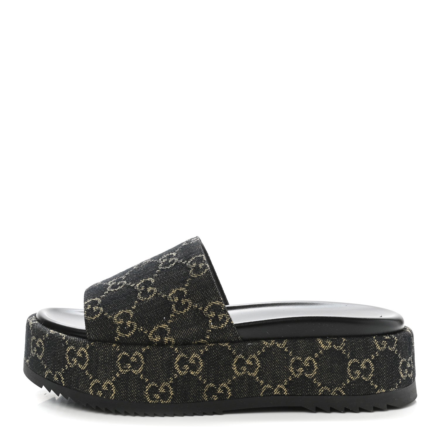 Gucci Jacquard Black Denim GG Monogram Angelina Platform 55mm Slide Sandals 38.5 Black Ivory 1 of 9