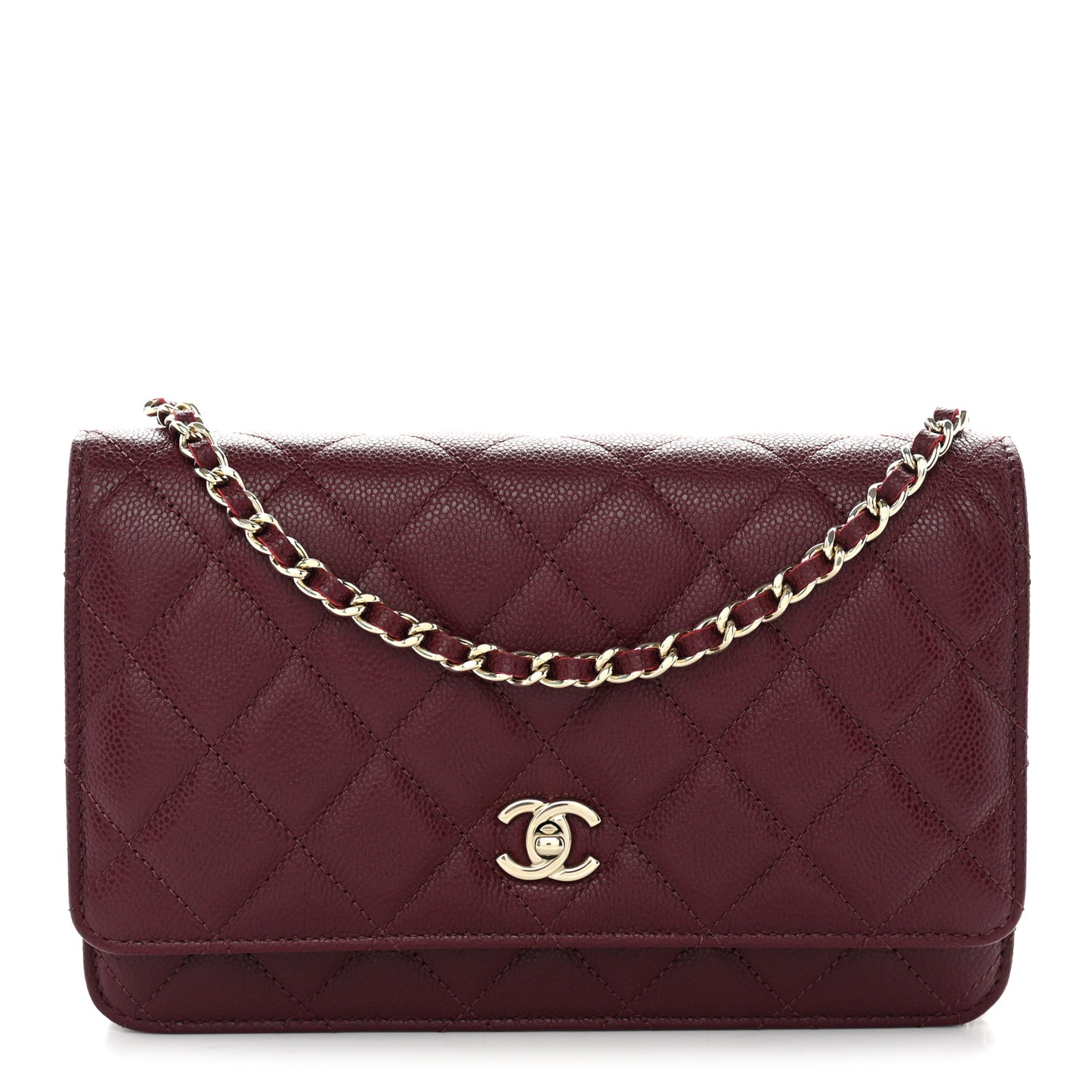 Caviar Quilted CC Turnlock Wallet On Chain WOC Burgundy
