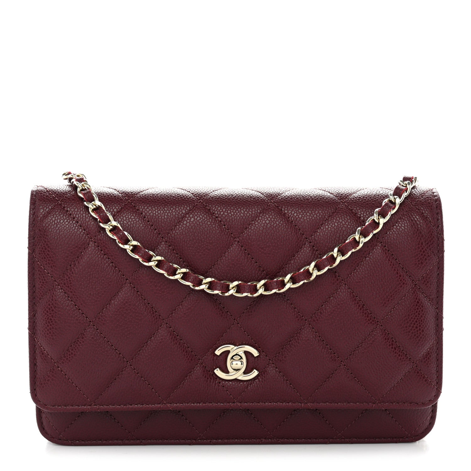Chanel Caviar Quilted CC Turnlock Wallet On Chain WOC Burgundy 1 of 12