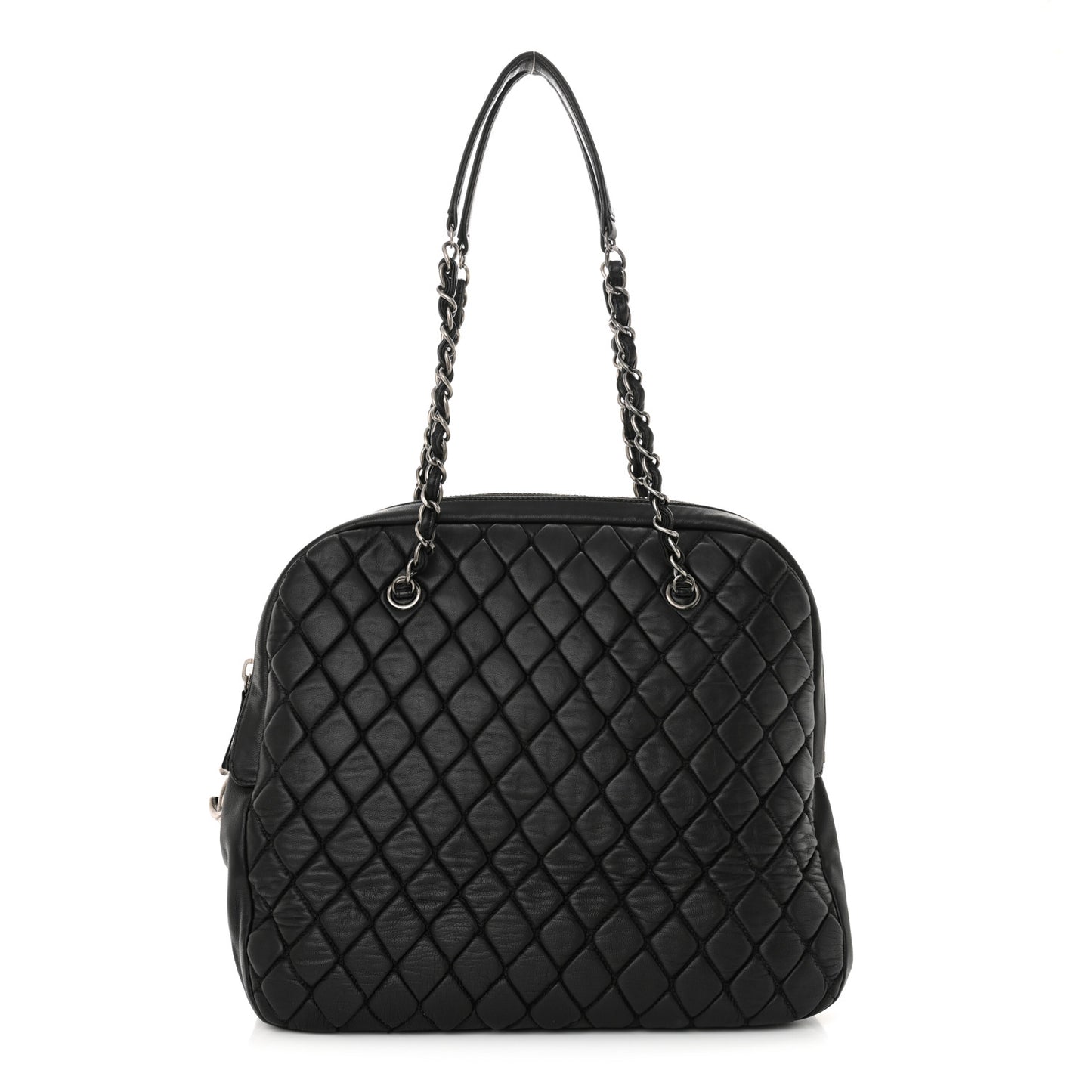 Lambskin Bubble Quilt Large Double Bowling Bag Black