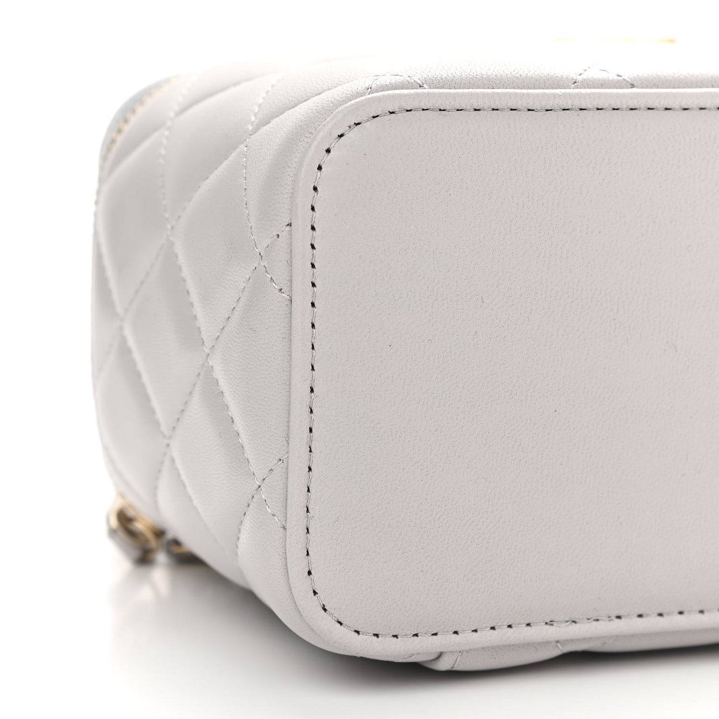 Lambskin Quilted Small Top Handle Vanity Case With Chain Light Grey