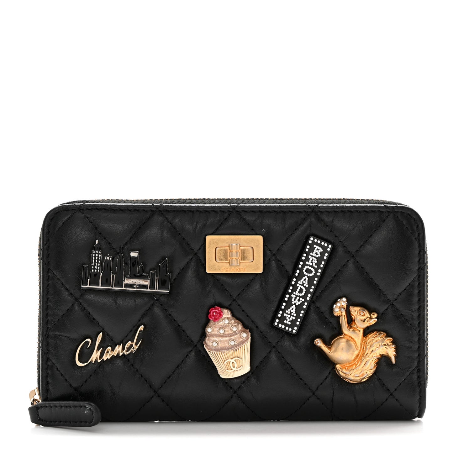 Aged Calfskin Quilted Small New York Charms 2.55 Reissue Zip Around Wallet Black