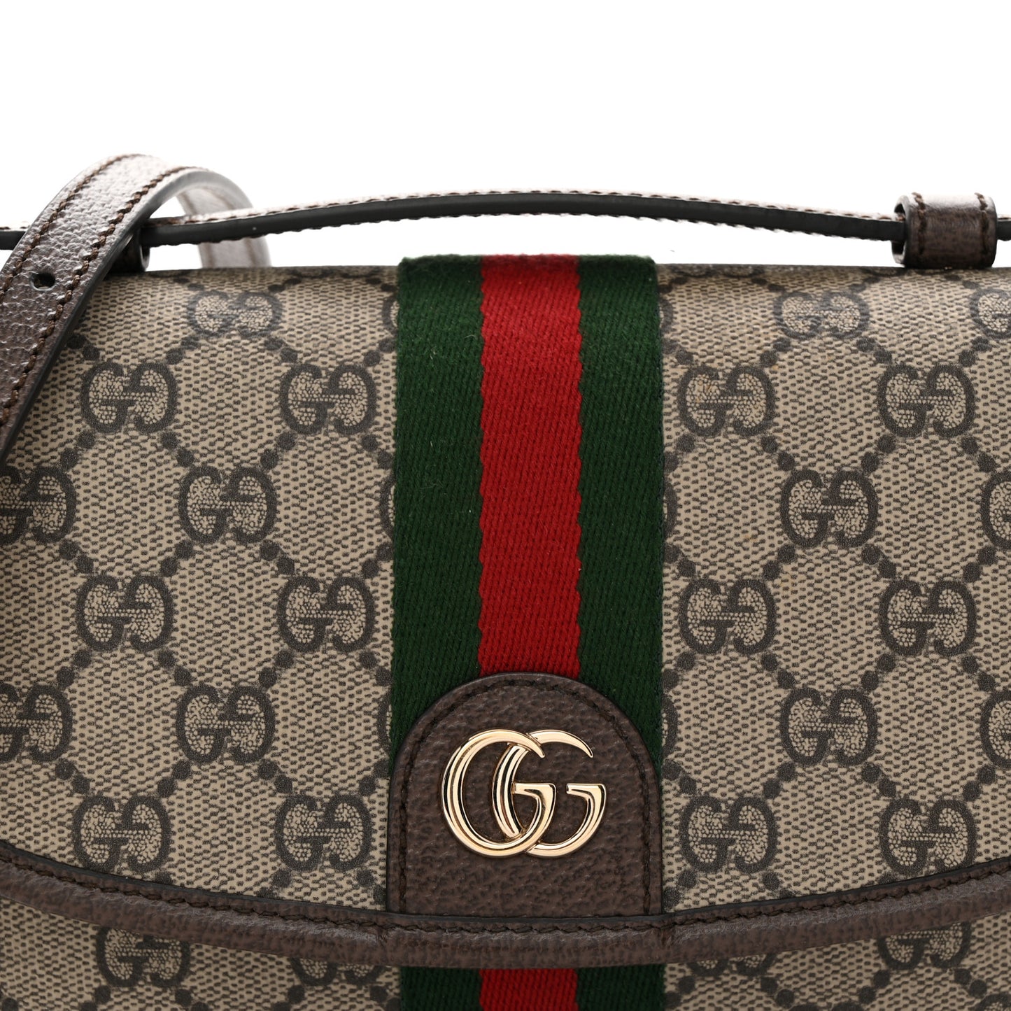 GG Supreme Monogram Textured Dollar Calfskin Small Ophidia Top Handle Shoulder Bag Beige Brown