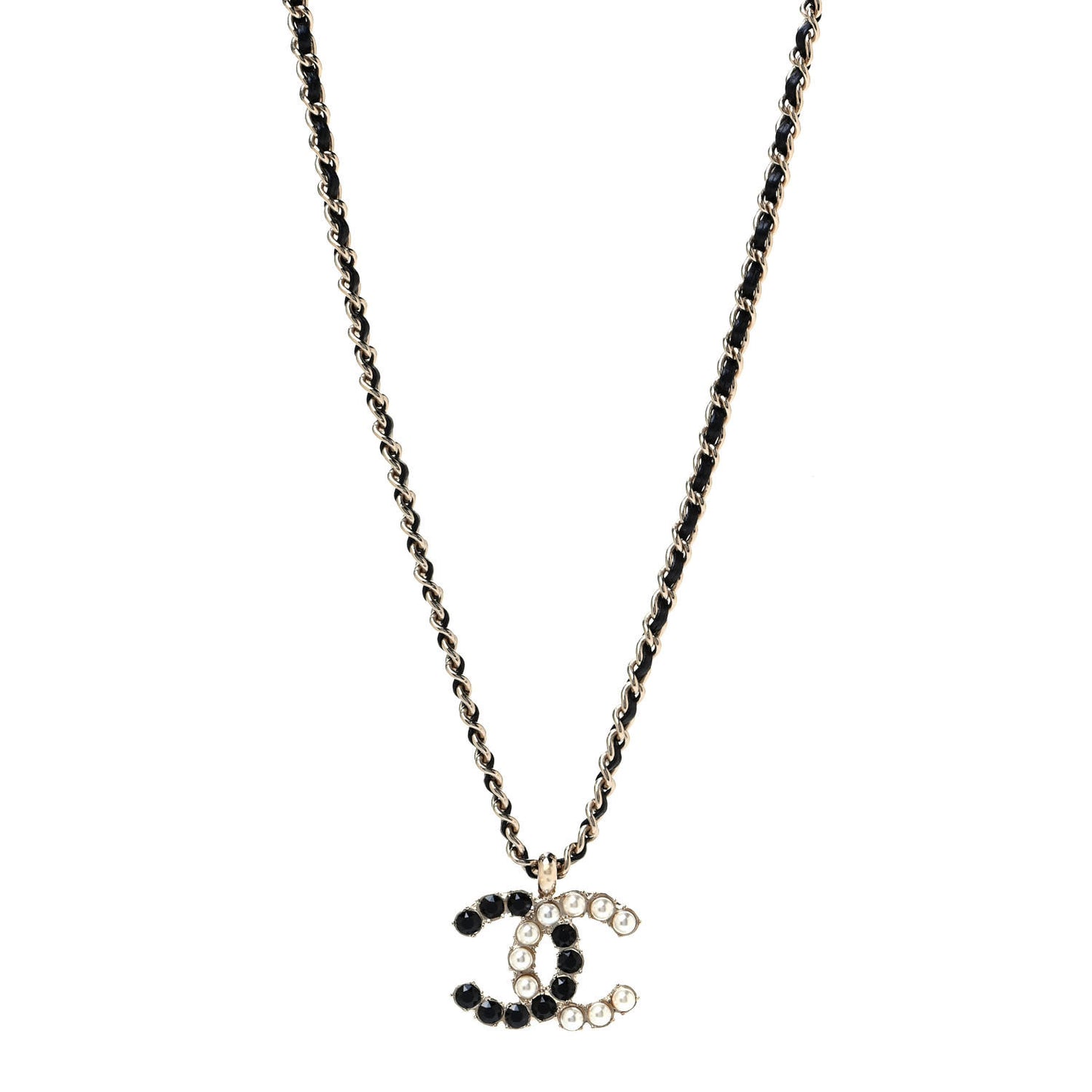 Lambskin Resin Pearl Dazzling Domino Short Necklace Gold Black
