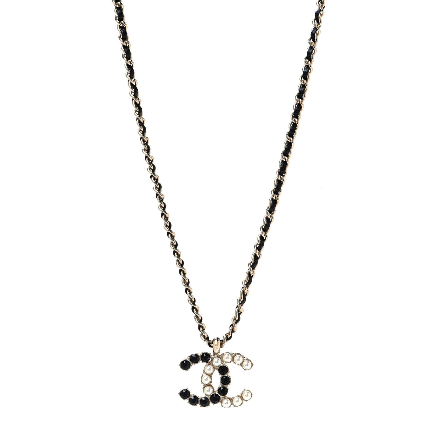 Chanel Lambskin Resin Pearl Dazzling Domino Short Necklace Gold Black 1 of 4