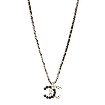 Chanel Lambskin Resin Pearl Dazzling Domino Short Necklace Gold Black 1 of 4