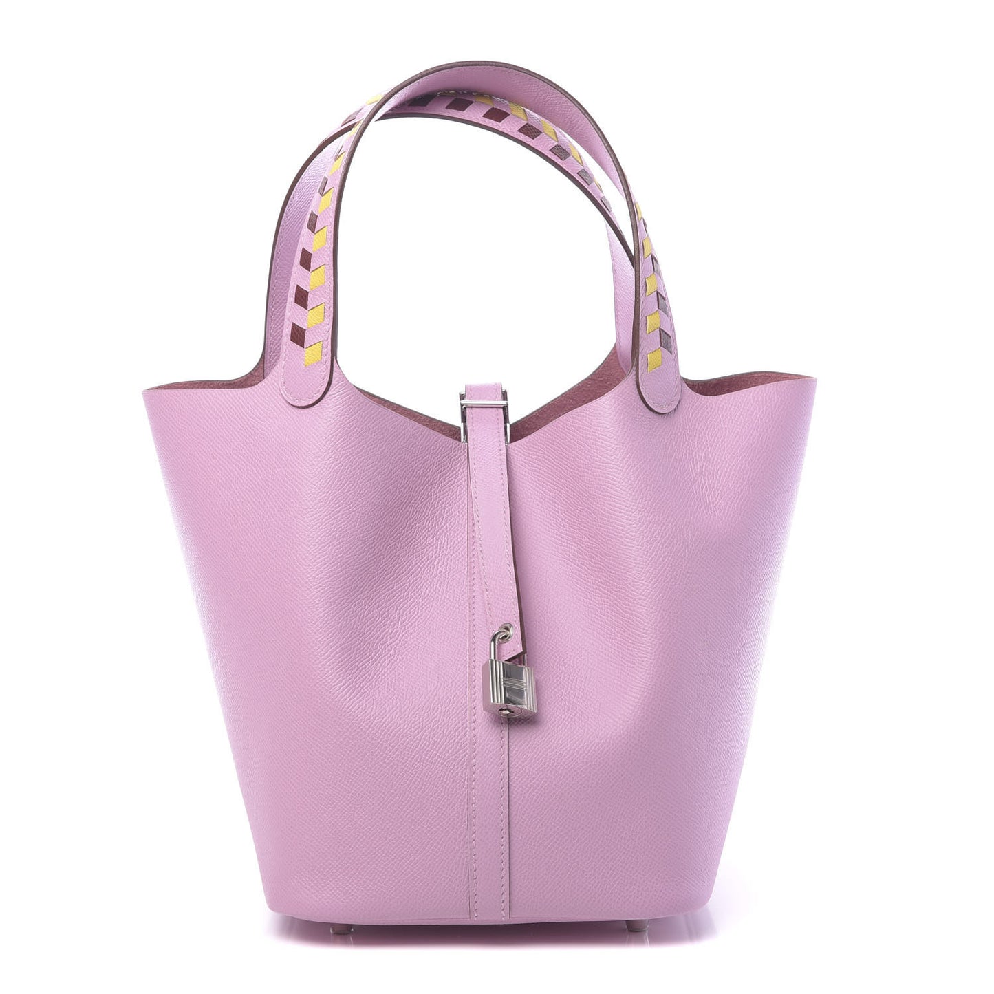 Epsom Tressage De Cuir Picotin Lock 22 MM Mauve Sylvestre Rouge H Jaune De Naples