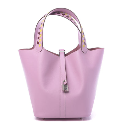Hermes Epsom Tressage De Cuir Picotin Lock 22 MM Mauve Sylvestre Rouge H Jaune De Naples 1 of 13