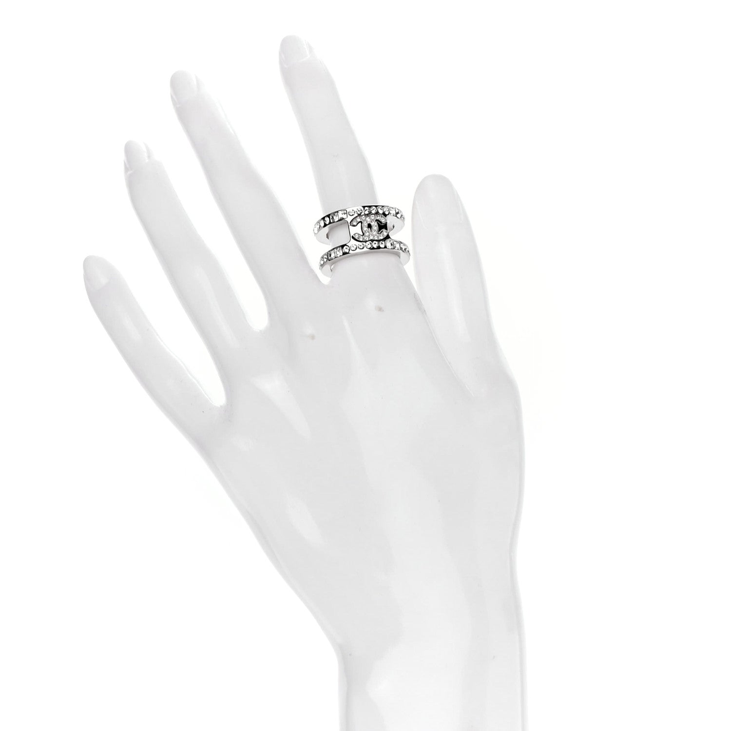 Chanel Crystal CC Ring 6 Silver 2 of 4