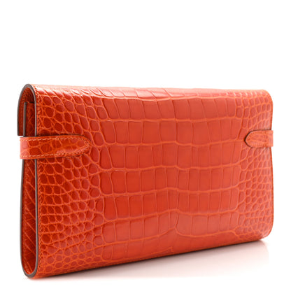 Hermes Shiny Alligator Kelly Longue Wallet Orange 3 of 11
