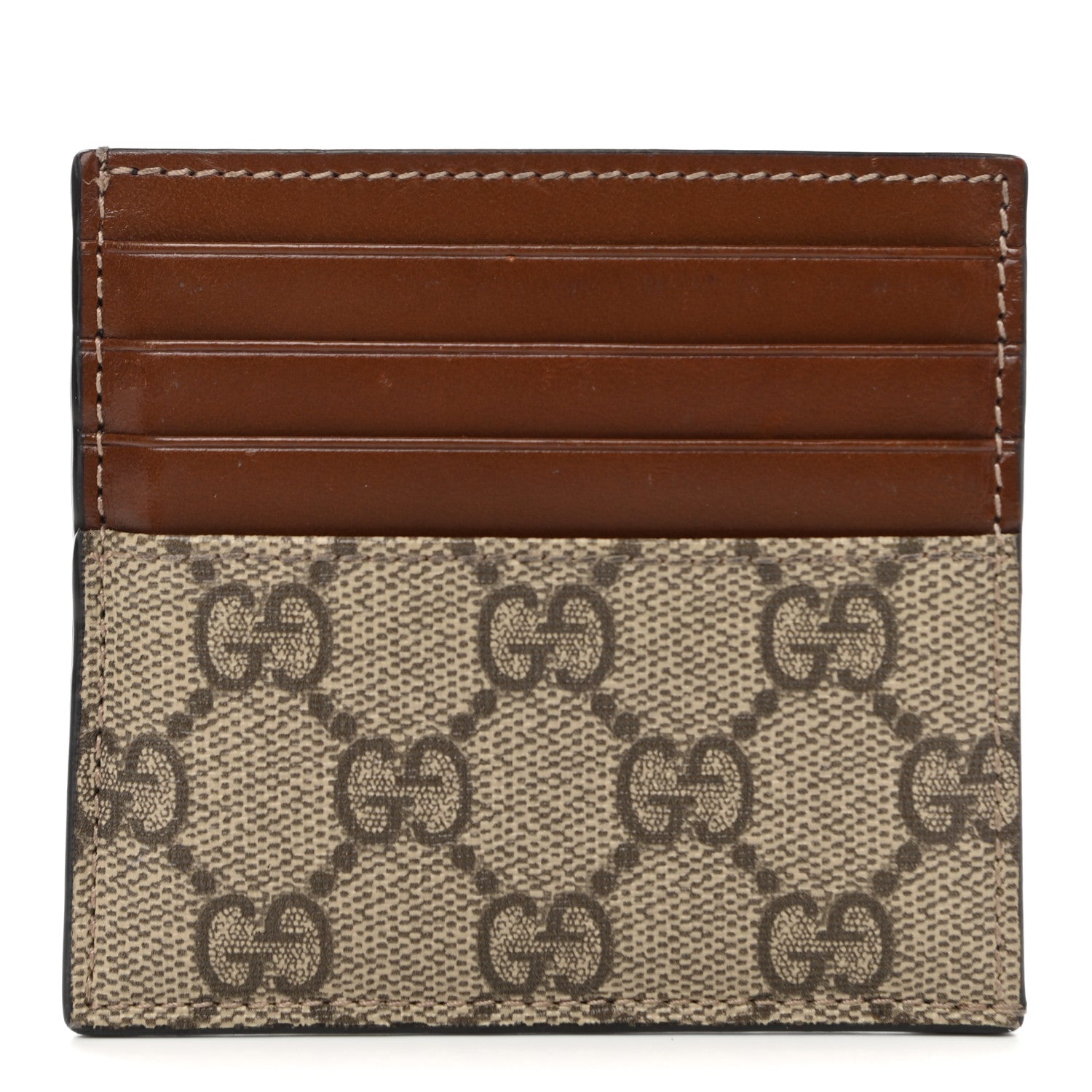 Gucci GG Supreme Monogram Calfskin Large Card Holder Beige Ebony Cuir 1 of 7
