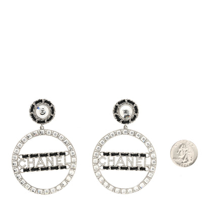 Chanel Crystal Lambskin Chain CC Hoop Clip On Earrings Black Silver 2 of 5